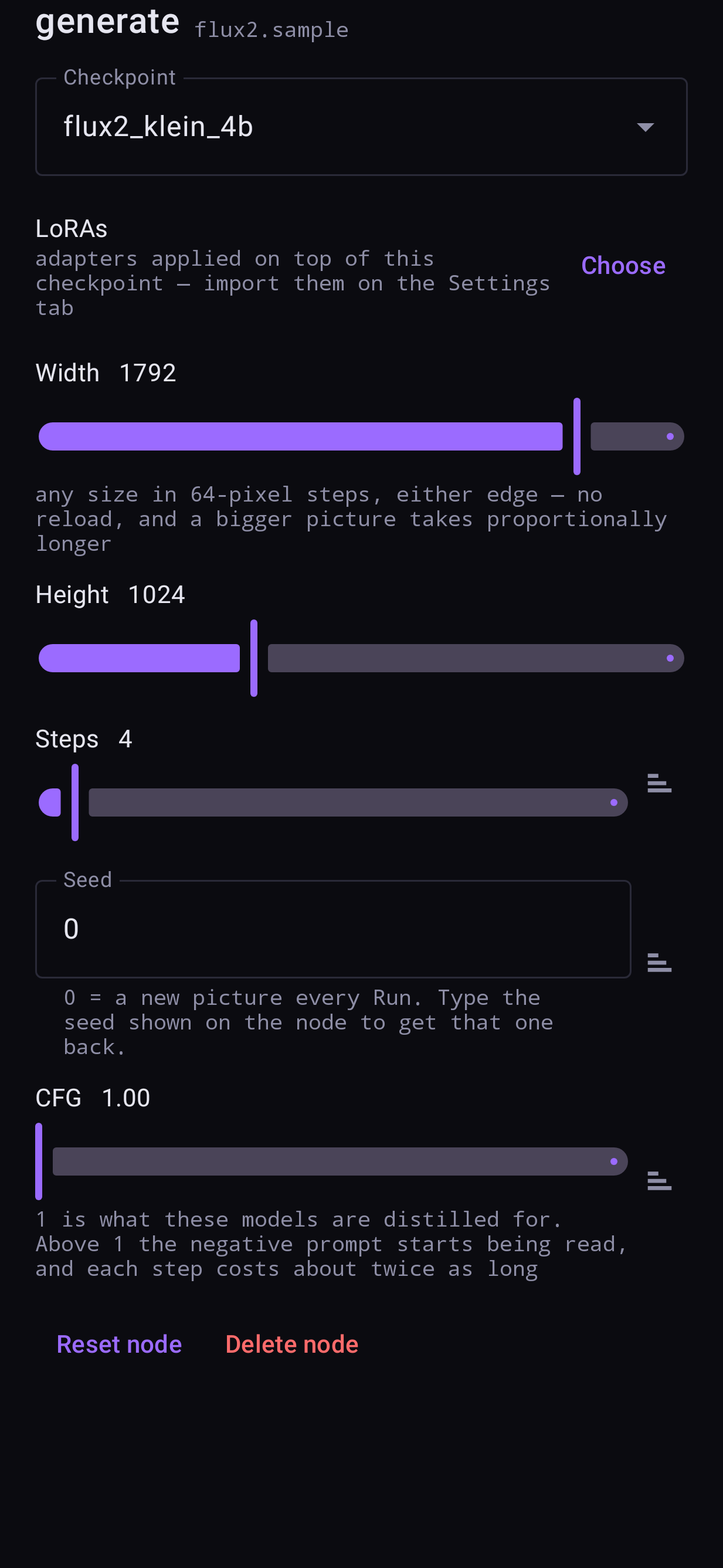 Width and height sliders on a DiT model
