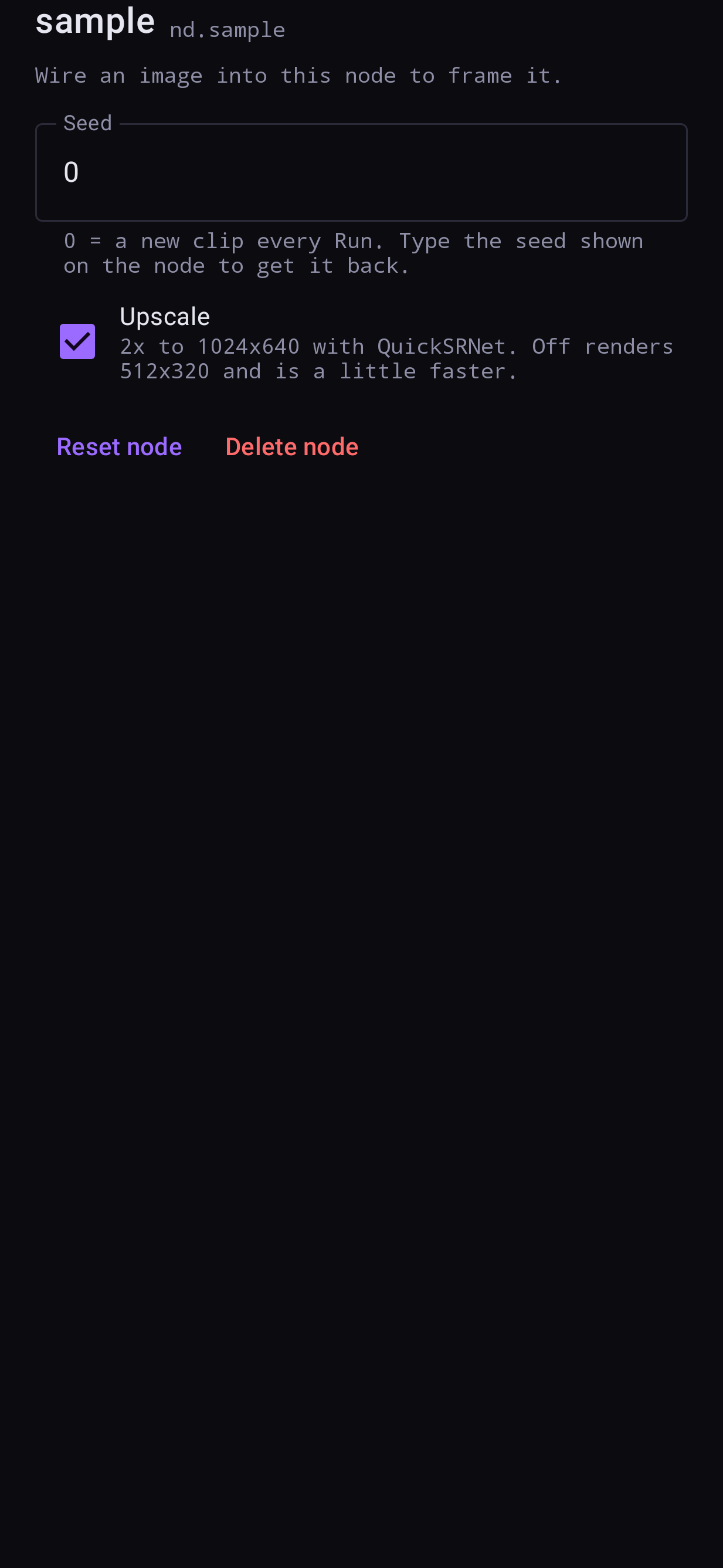 The video node's settings