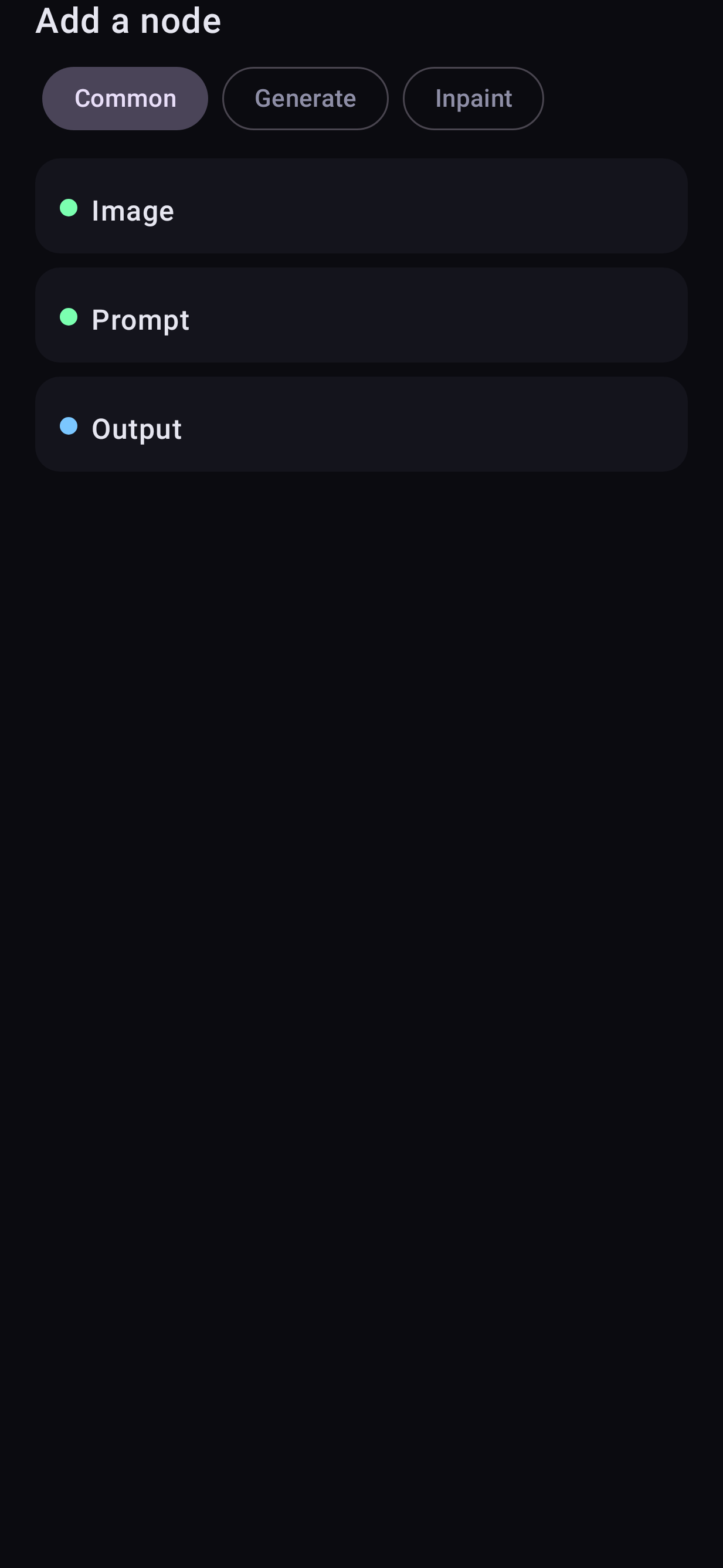 Add a node: Common tab