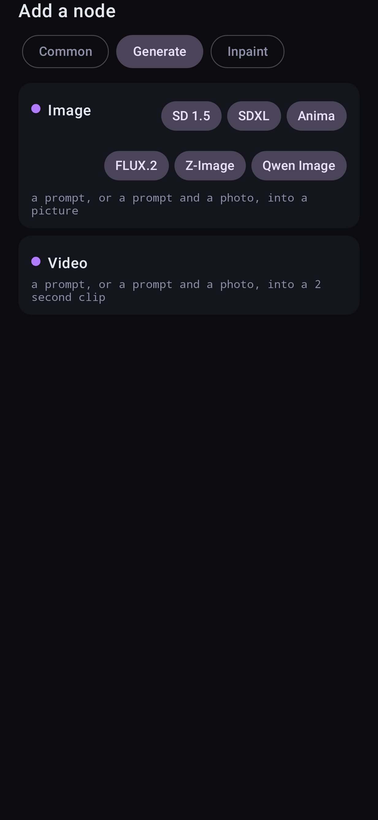 Add a node: Generate tab with family chips