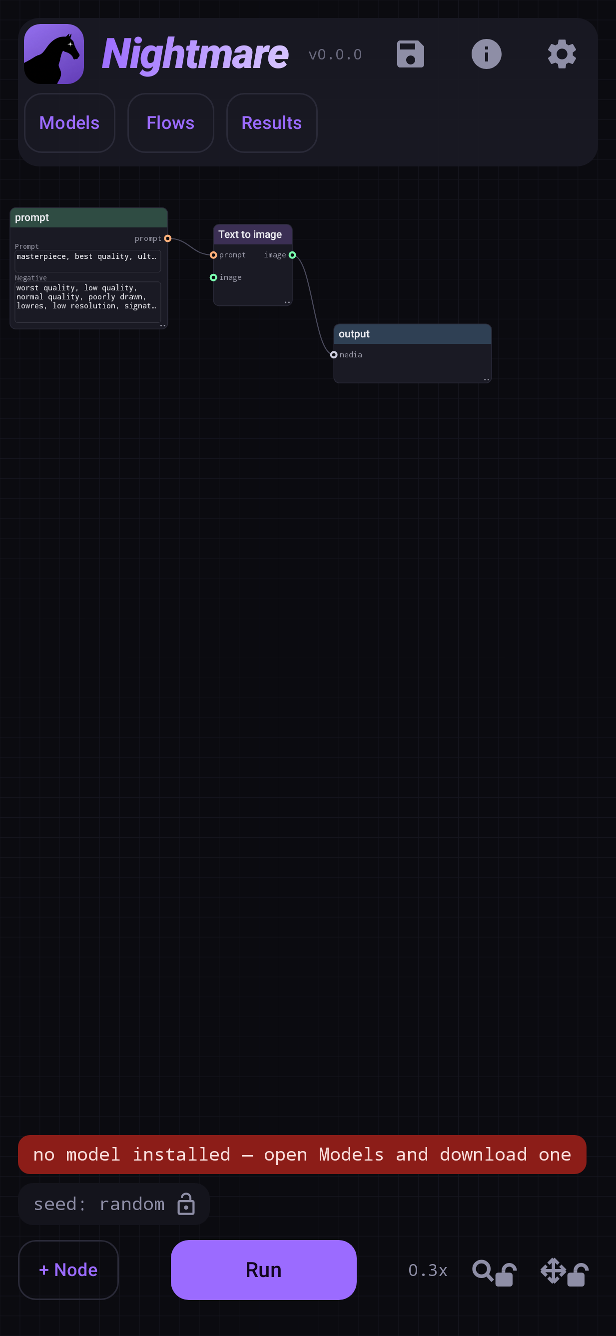 A failed run: the failing node shows its reason