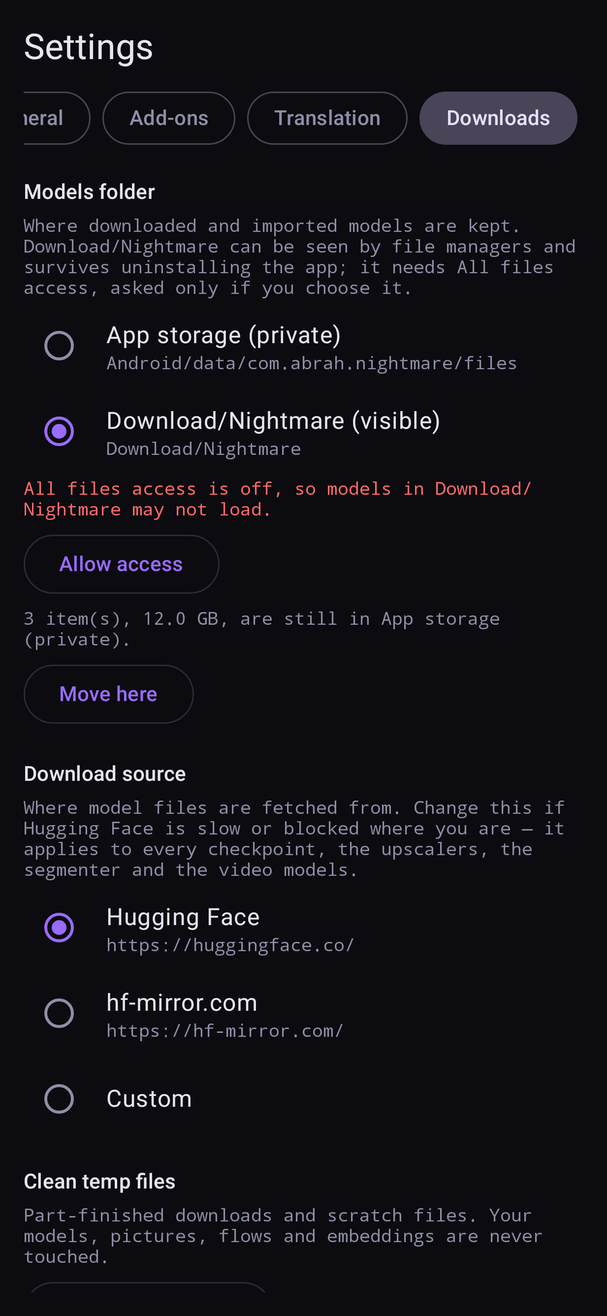 Settings → Downloads